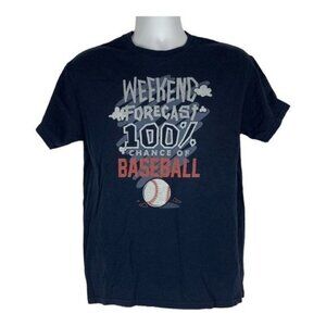 Weekend Forecast Baseball Graphic Tee M Gildan Heavy Cotton Navy Blue Mens Shirt